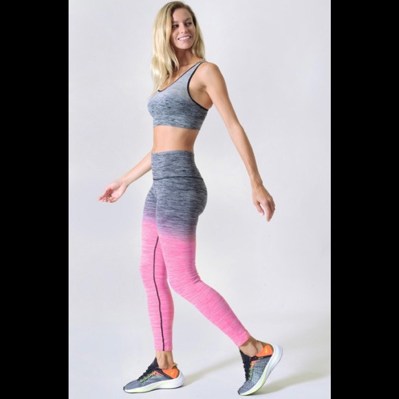 Charcoal Pink Ombré Workout Set - Leggings & Bra - Picture 3 of 4